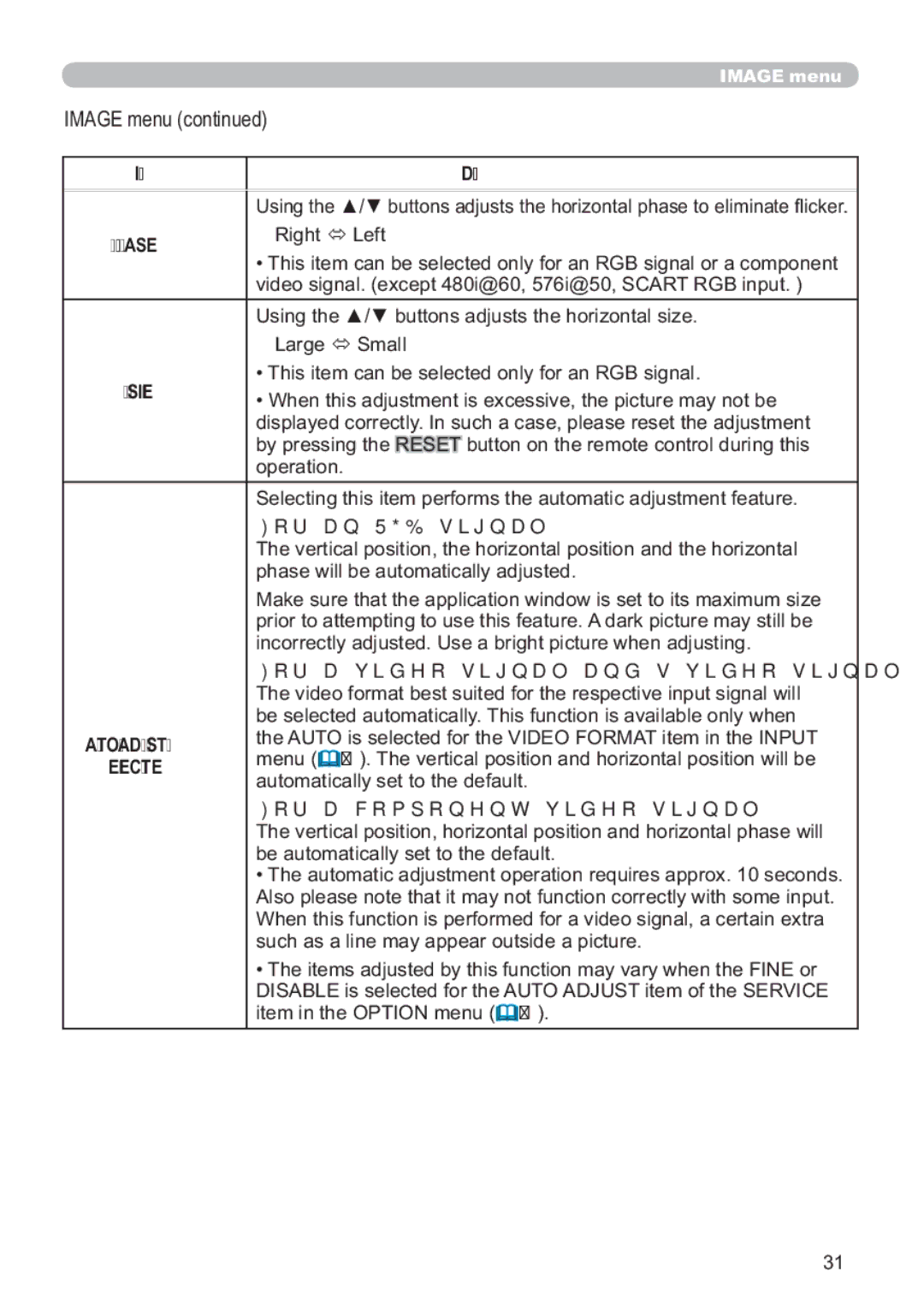 Hitachi CP-X809W user manual Image menu 