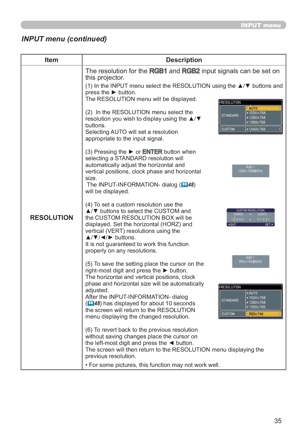 Hitachi CP-X809W user manual Resolution, WklvSurmhfwru, SUHVVWKHŹEXWWRQ 7KH562/87,21PHQXZLOOEHGLVSOD\HG 