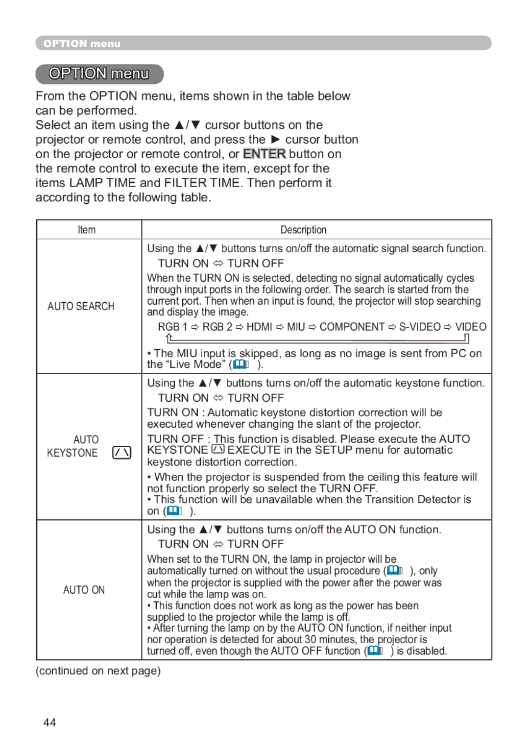 Hitachi CP-X809W user manual Auto Search, DqgGlvsod\WkhLpdjh, Nh\VwrqhGlvwruwlrqFruuhfwlrq, Auto on 