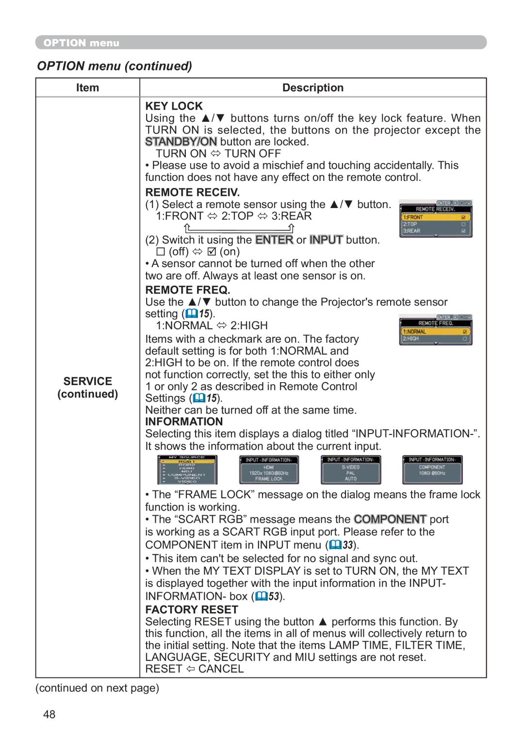 Hitachi CP-X809W user manual KEY Lock, 5217Ù723Ù5$5, Remote Freq, 1250$/Ù+,*+ 