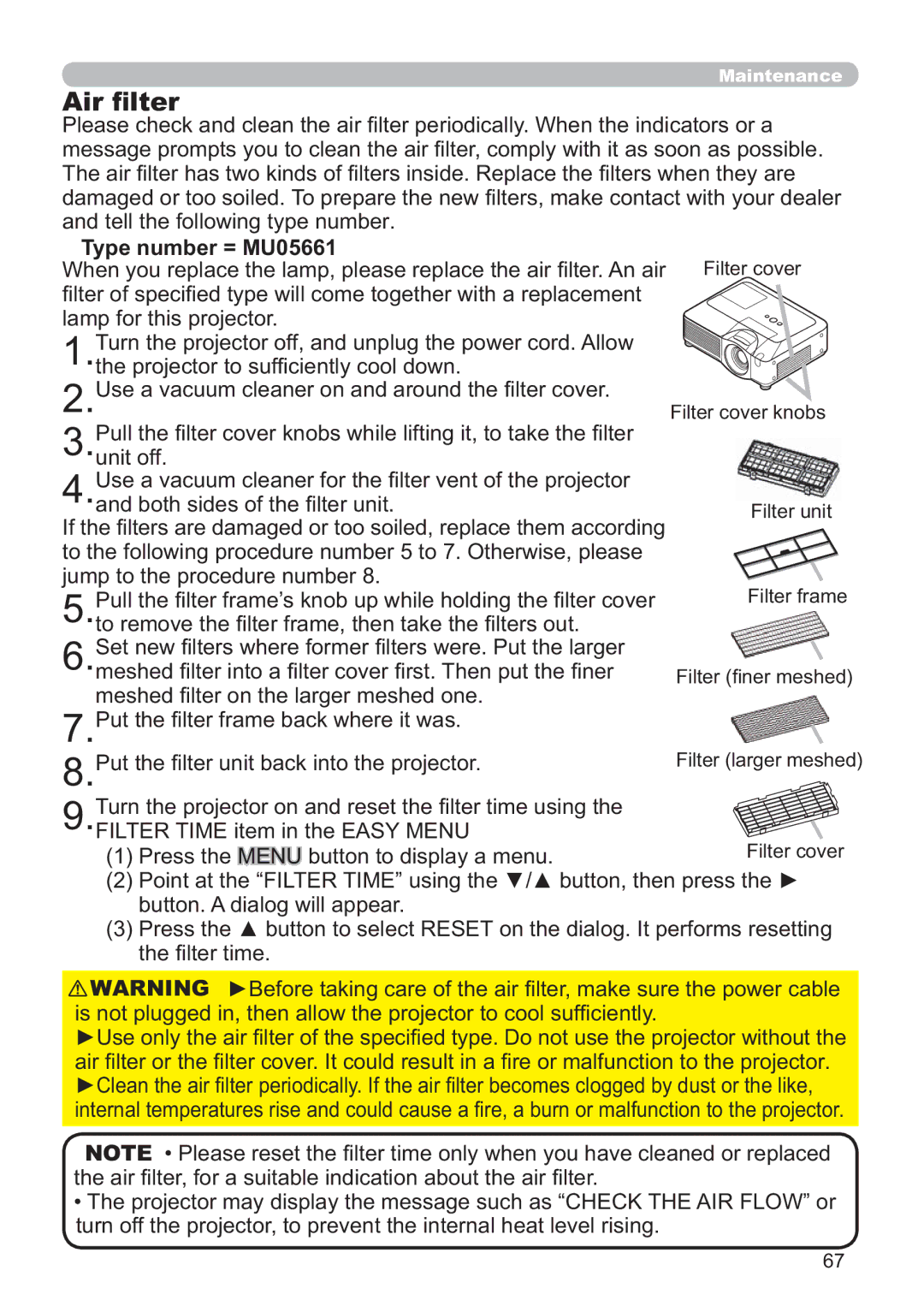 Hitachi CP-X809W user manual Type number = MU05661 