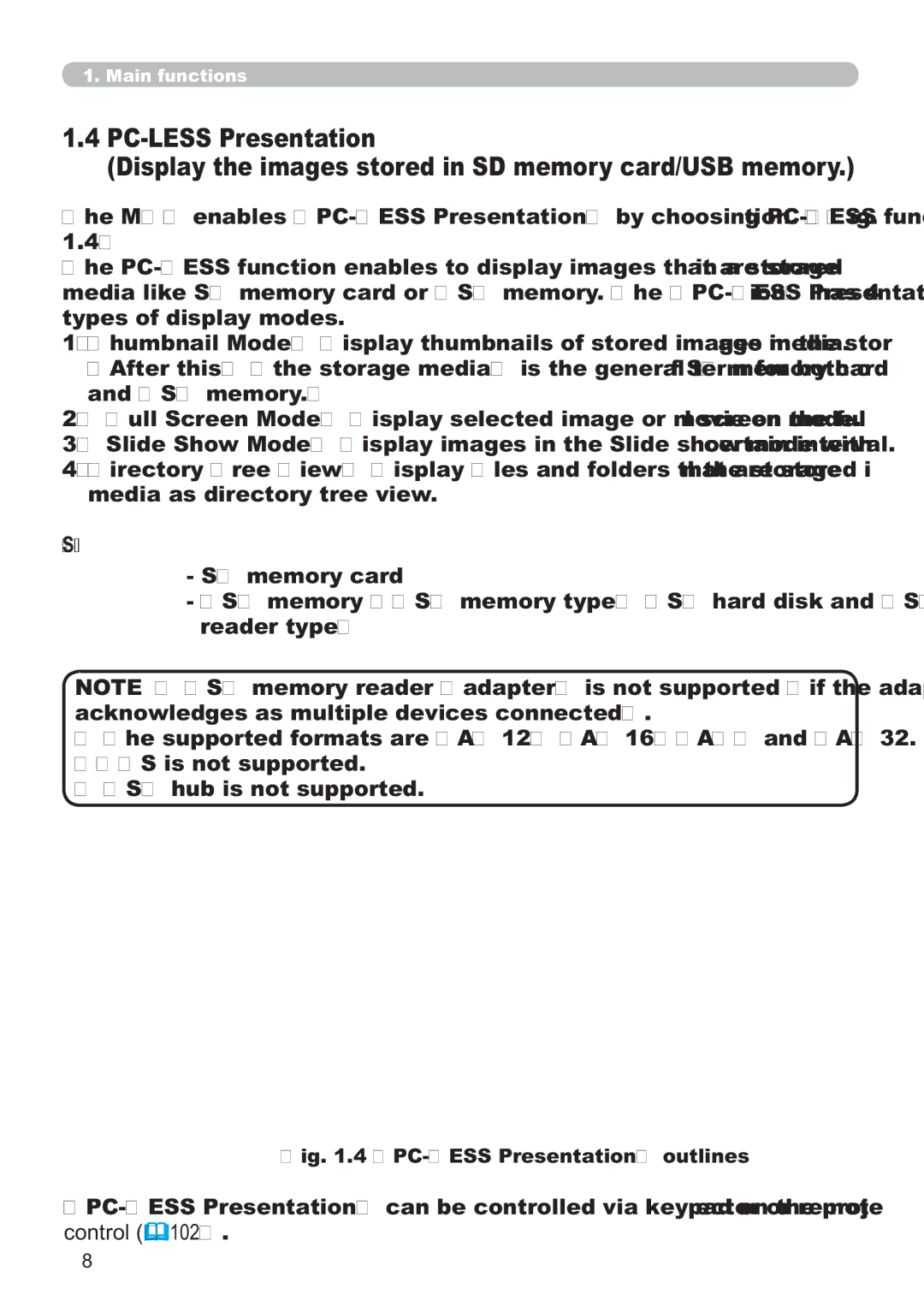 Hitachi CP-X809W user manual PC-LESS Presentation, Supported storage media 