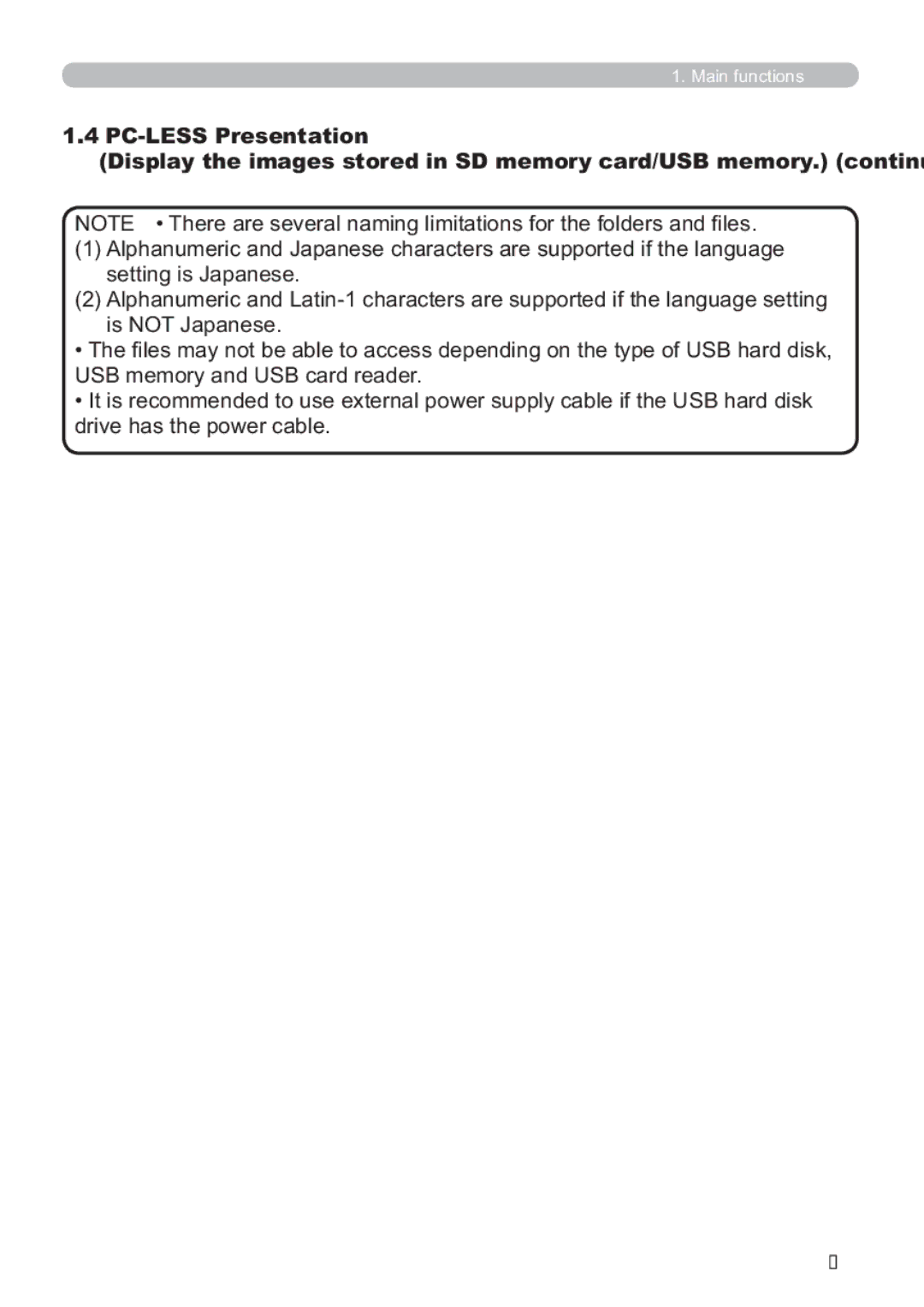 Hitachi CP-X809W user manual Main functions 