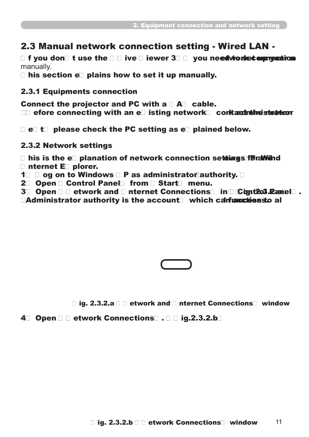 Hitachi CP-X809W user manual Manual network connection setting Wired LAN, Equipments connection, Network settings 