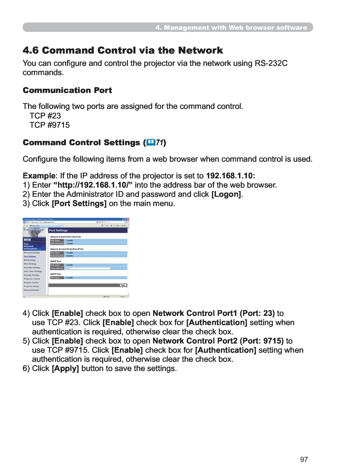 Hitachi CP-X809W user manual Frppdqgv, Communication Port, 7&3 7&3, Command Control Settings 