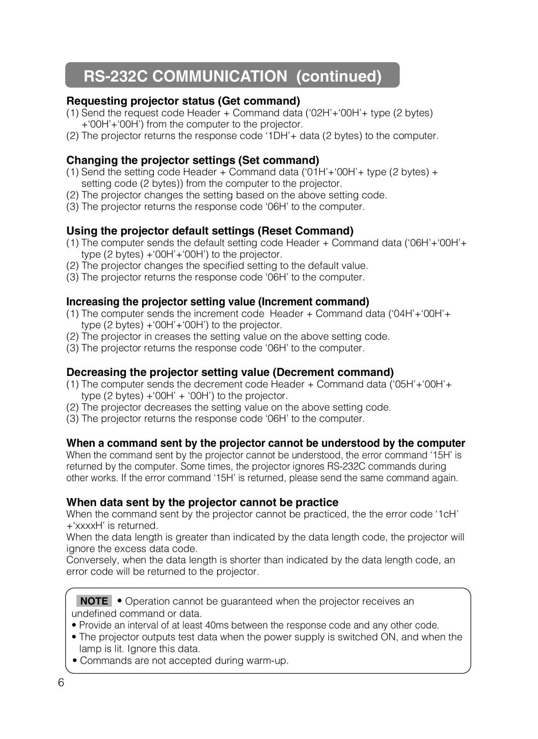 Hitachi CP-X870 user manual RS-232C Communication 