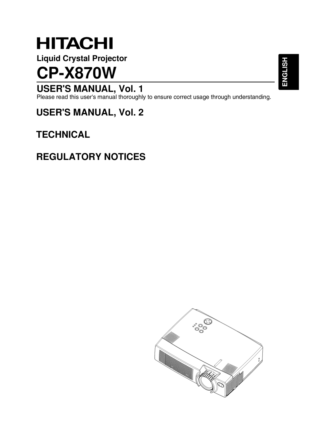 Hitachi CP-X870W user manual 