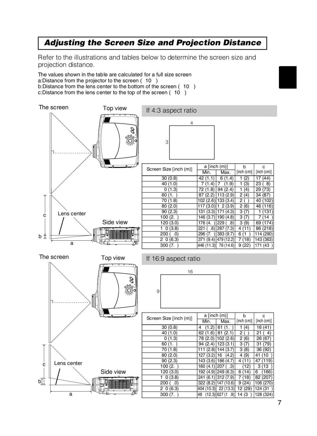 Hitachi CP-X870W user manual Adjusting the Screen Size and Projection Distance, Top view Side view 