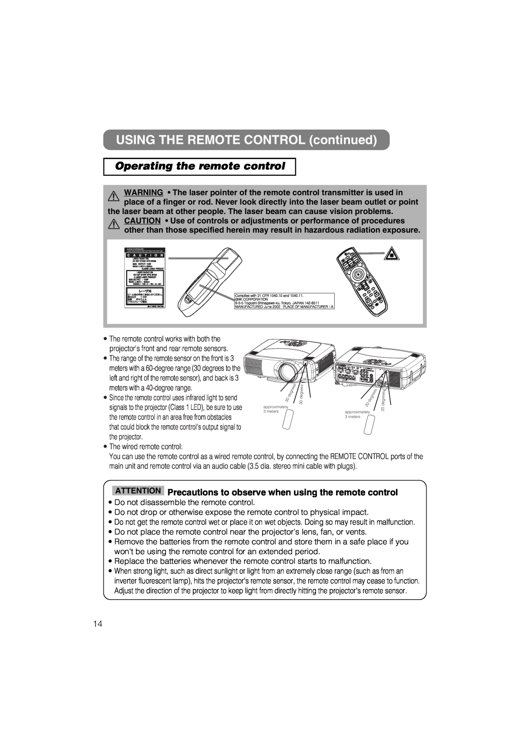 Hitachi CP-X885W, CP-X880W user manual USING THE REMOTE CONTROL continued, Operating the remote control 