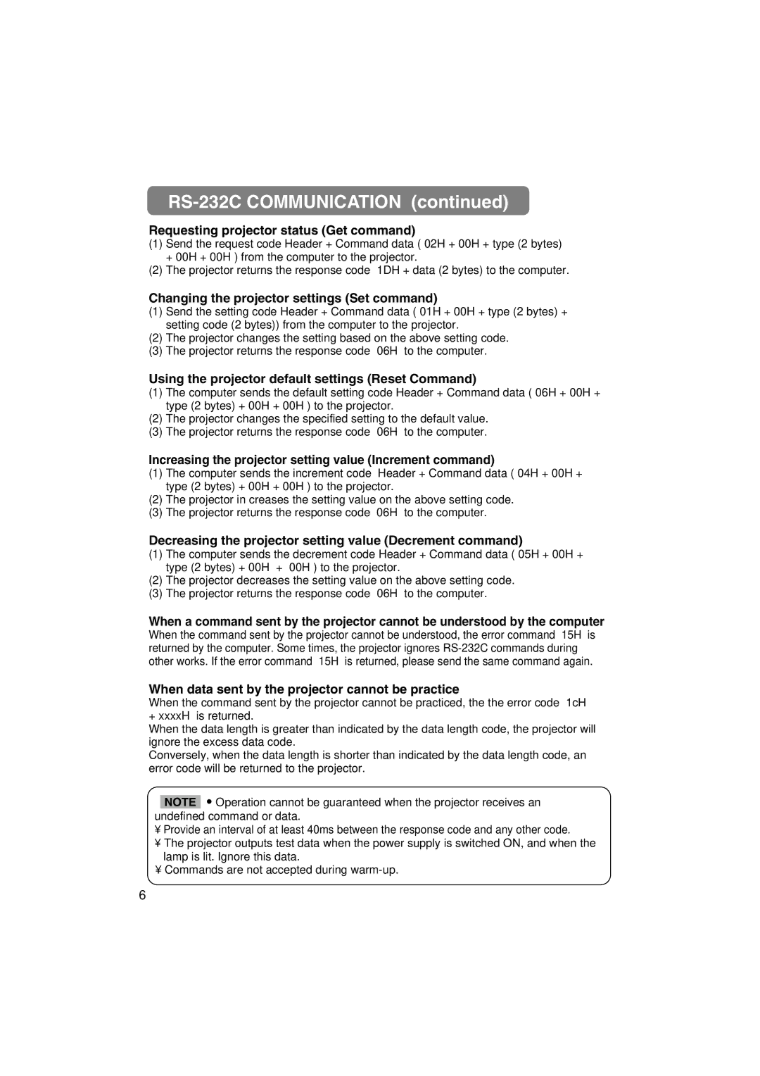 Hitachi CP-X880W, CP-X885W user manual RS-232C Communication 