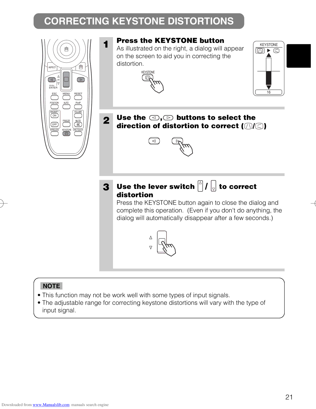 Hitachi CP-X880W, CP-X885W user manual Correcting Keystone Distortions, Press the Keystone button 