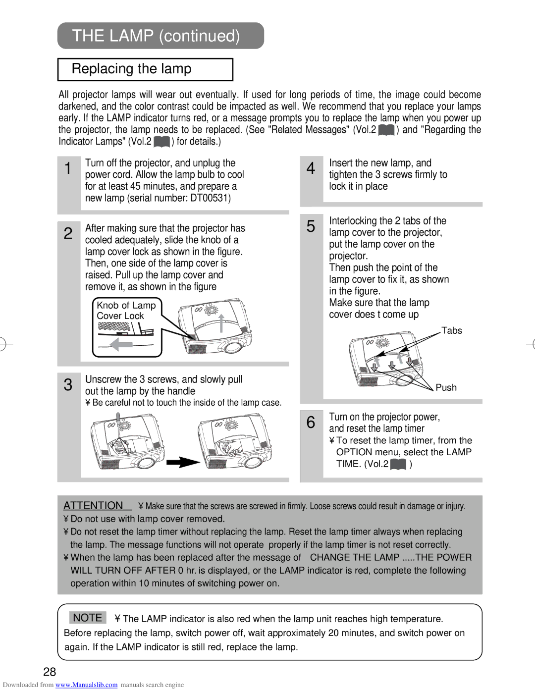 Hitachi CP-X885W, CP-X880W user manual Lamp, Replacing the lamp 