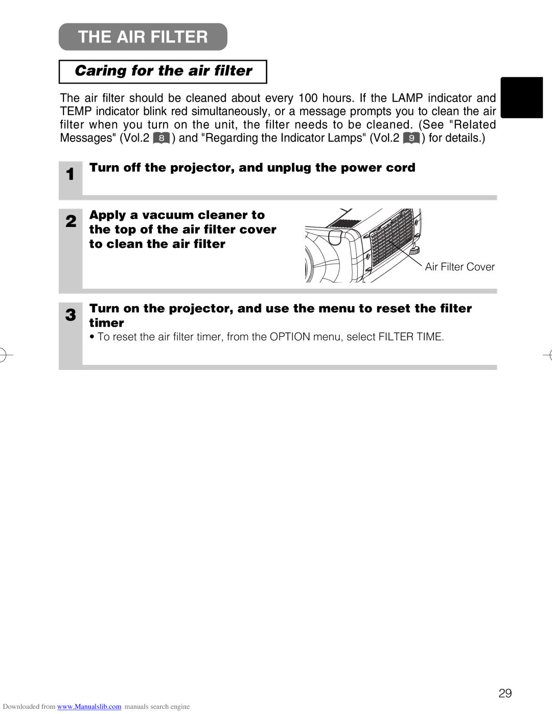 Hitachi CP-X880W, CP-X885W user manual AIR Filter, Caring for the air filter 