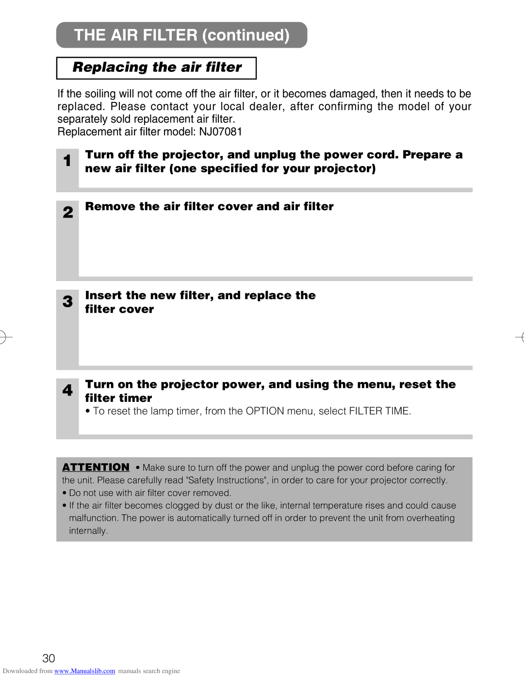 Hitachi CP-X885W, CP-X880W user manual AIR Filter, Replacing the air filter 