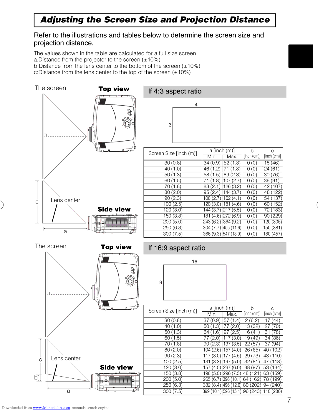 Hitachi CP-X880W, CP-X885W user manual Adjusting the Screen Size and Projection Distance, Top view Side view 