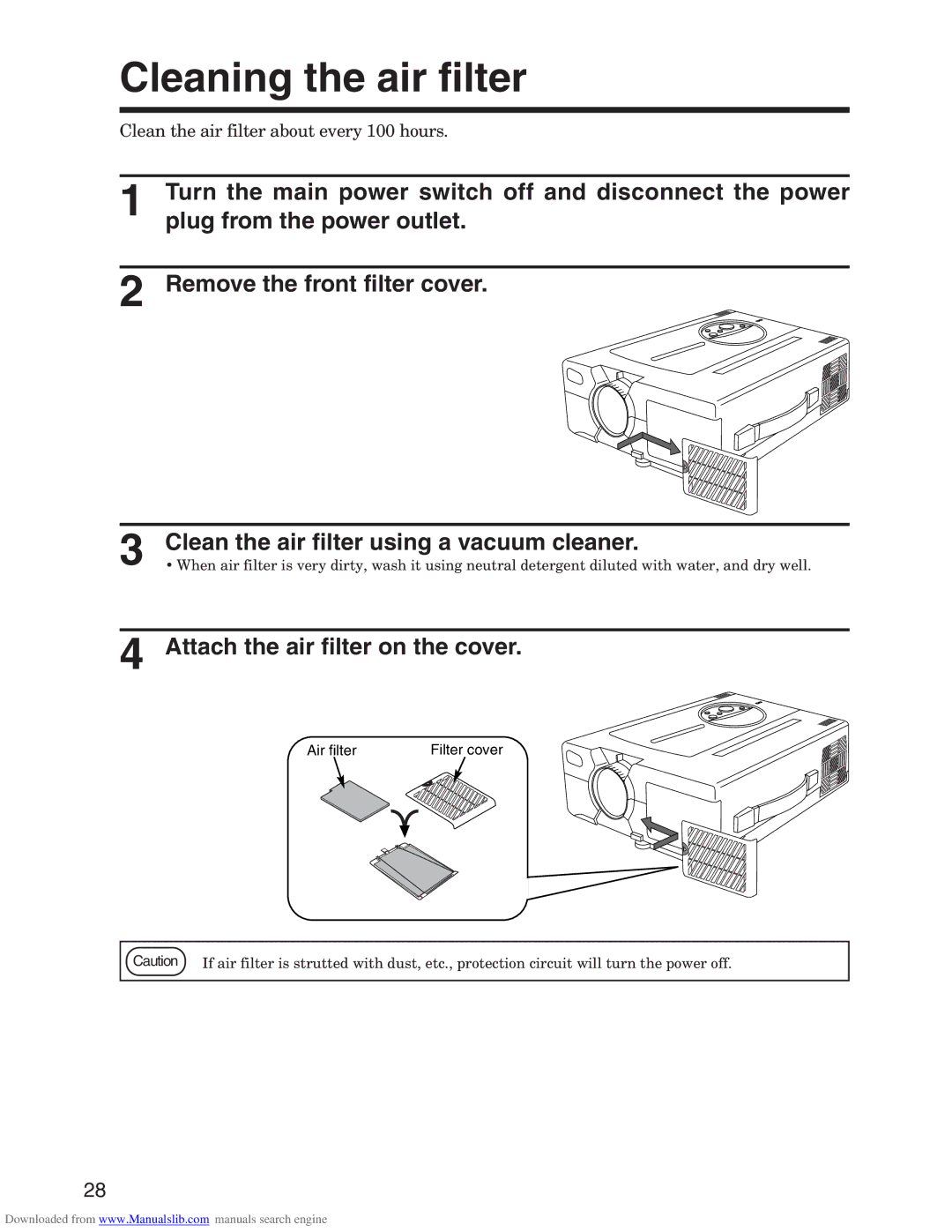 Hitachi CP-X935E specifications Cleaning the air filter, Air filter 