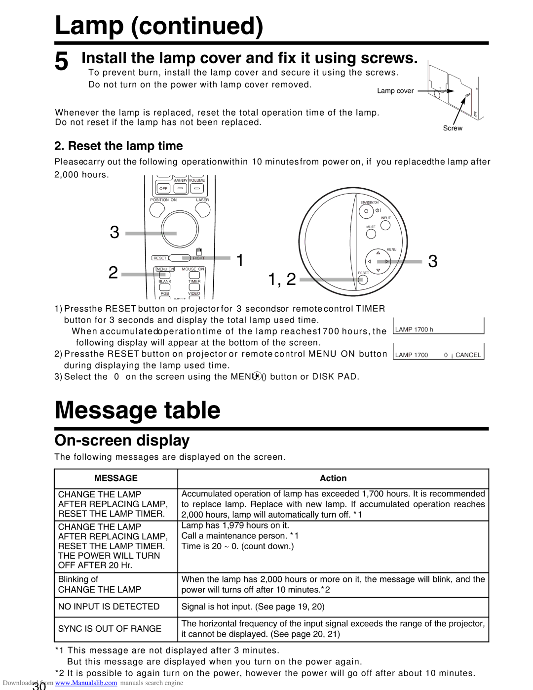 Hitachi CP-X935E specifications Message, Action 