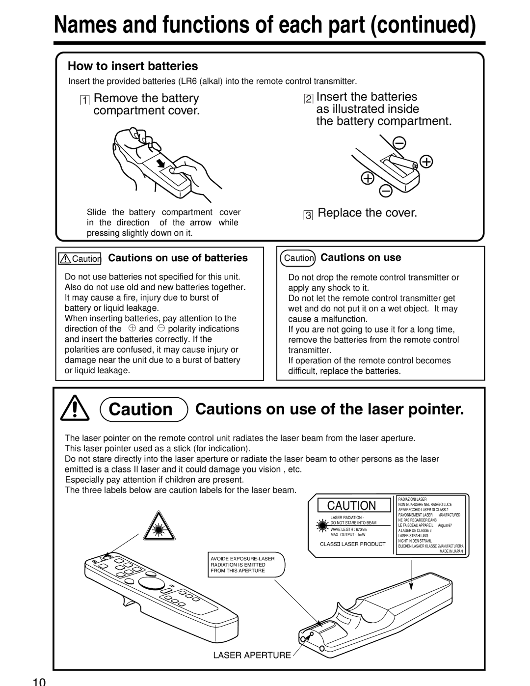 Hitachi CP-X935W specifications How to insert batteries, Remove the battery compartment cover 