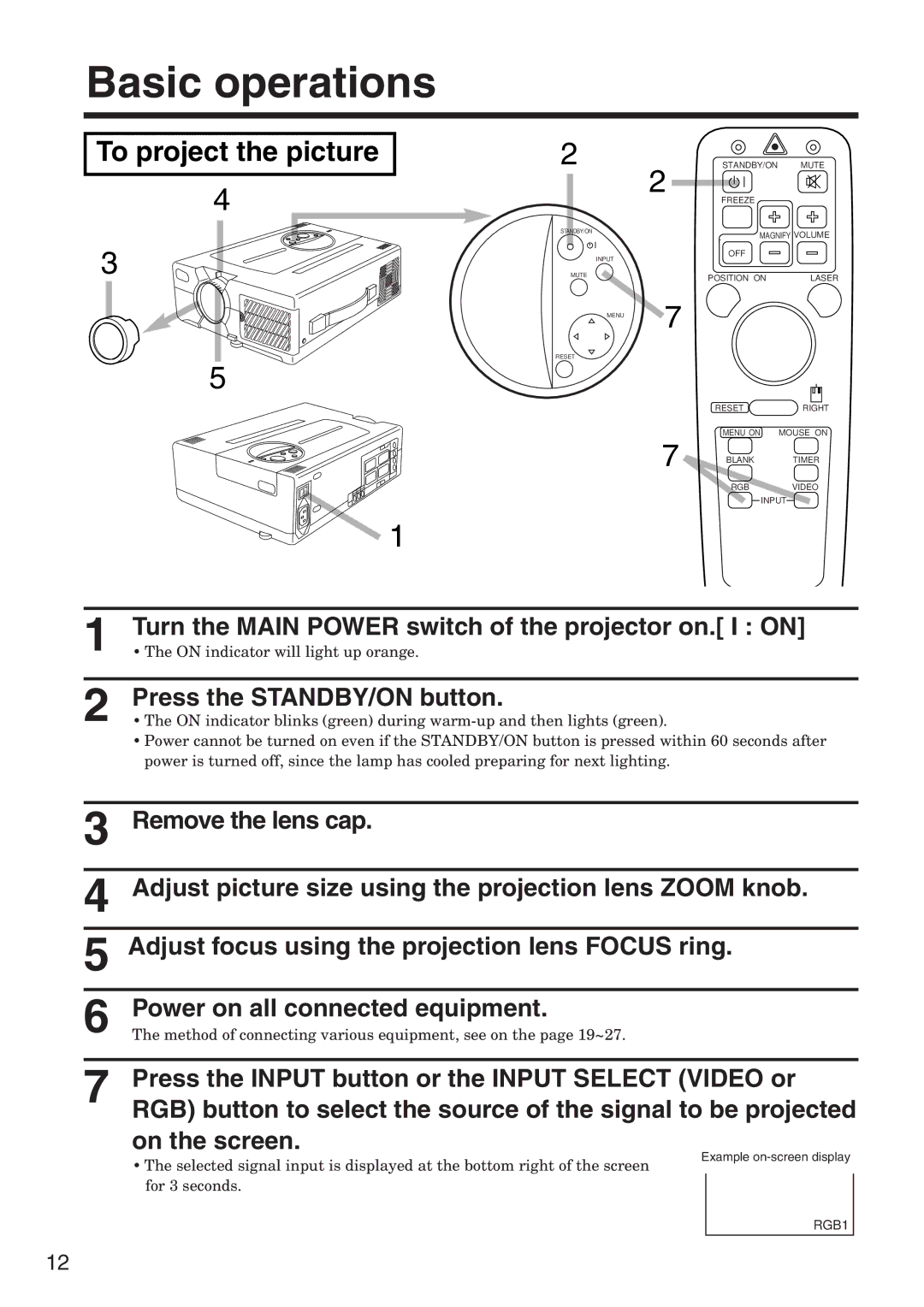 Hitachi CP-X935W specifications Basic operations, To project the picture 