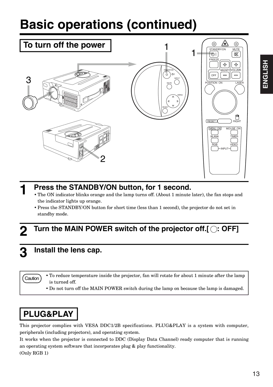 Hitachi CP-X935W specifications To turn off the power, Plug&Play, Indicator lights up orange, Standby mode, Is turned off 