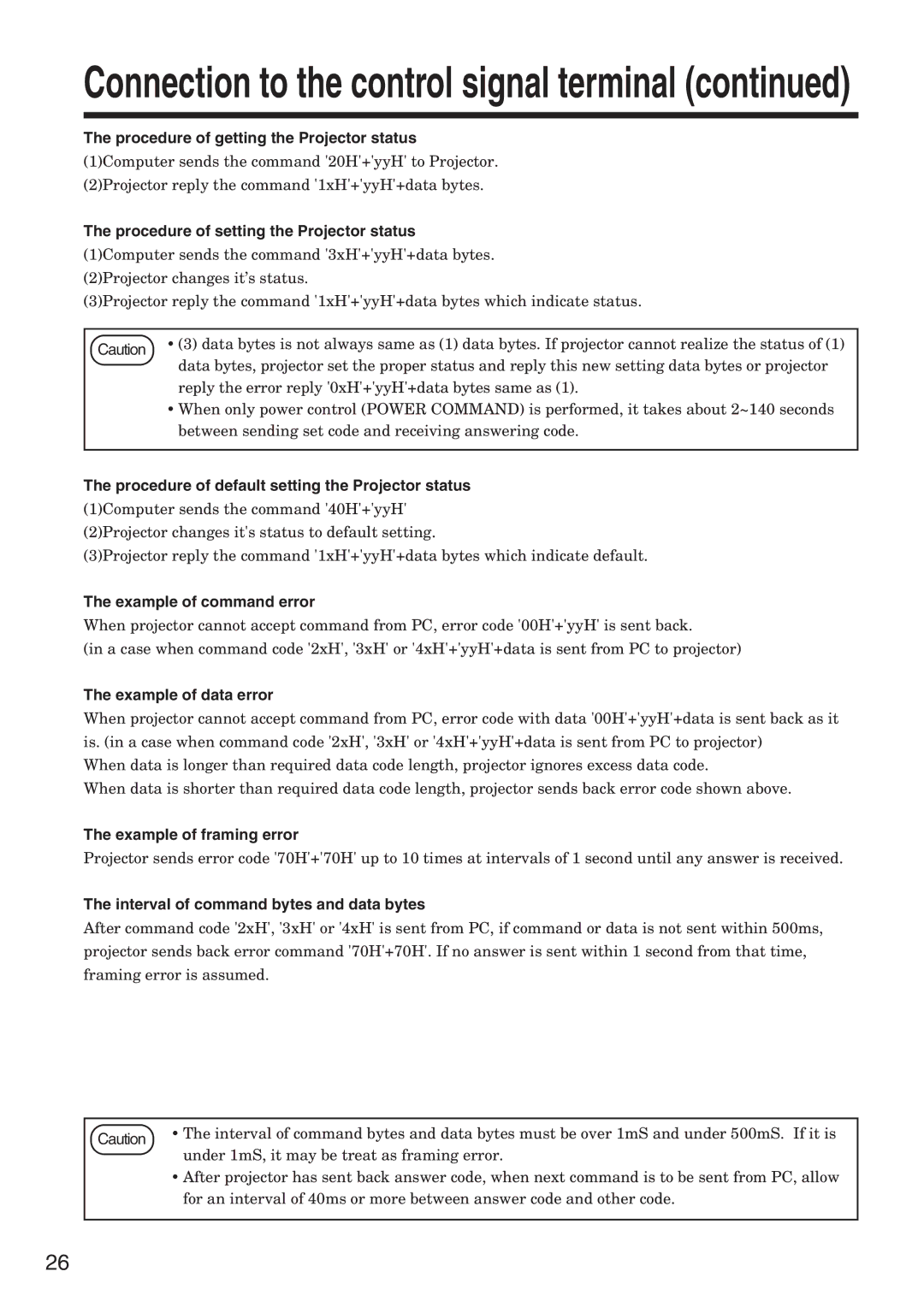 Hitachi CP-X935W specifications Procedure of getting the Projector status, Procedure of setting the Projector status 