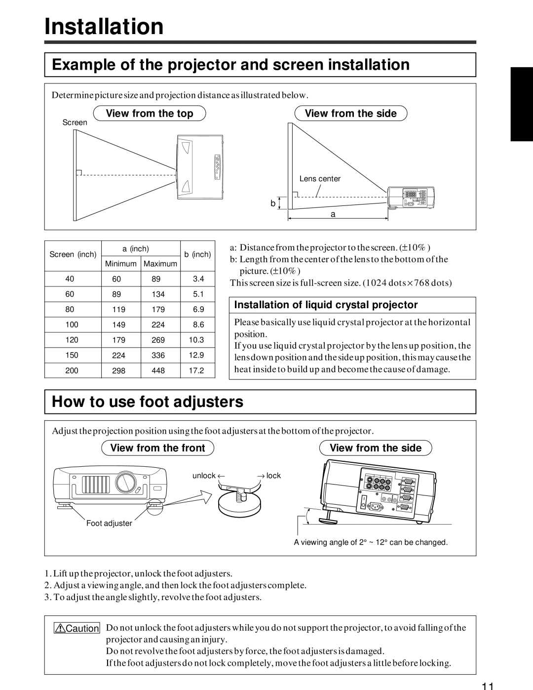 Hitachi CP-x950E, CP-X950W specifications View from the top View from the side, Installation of liquid crystal projector 