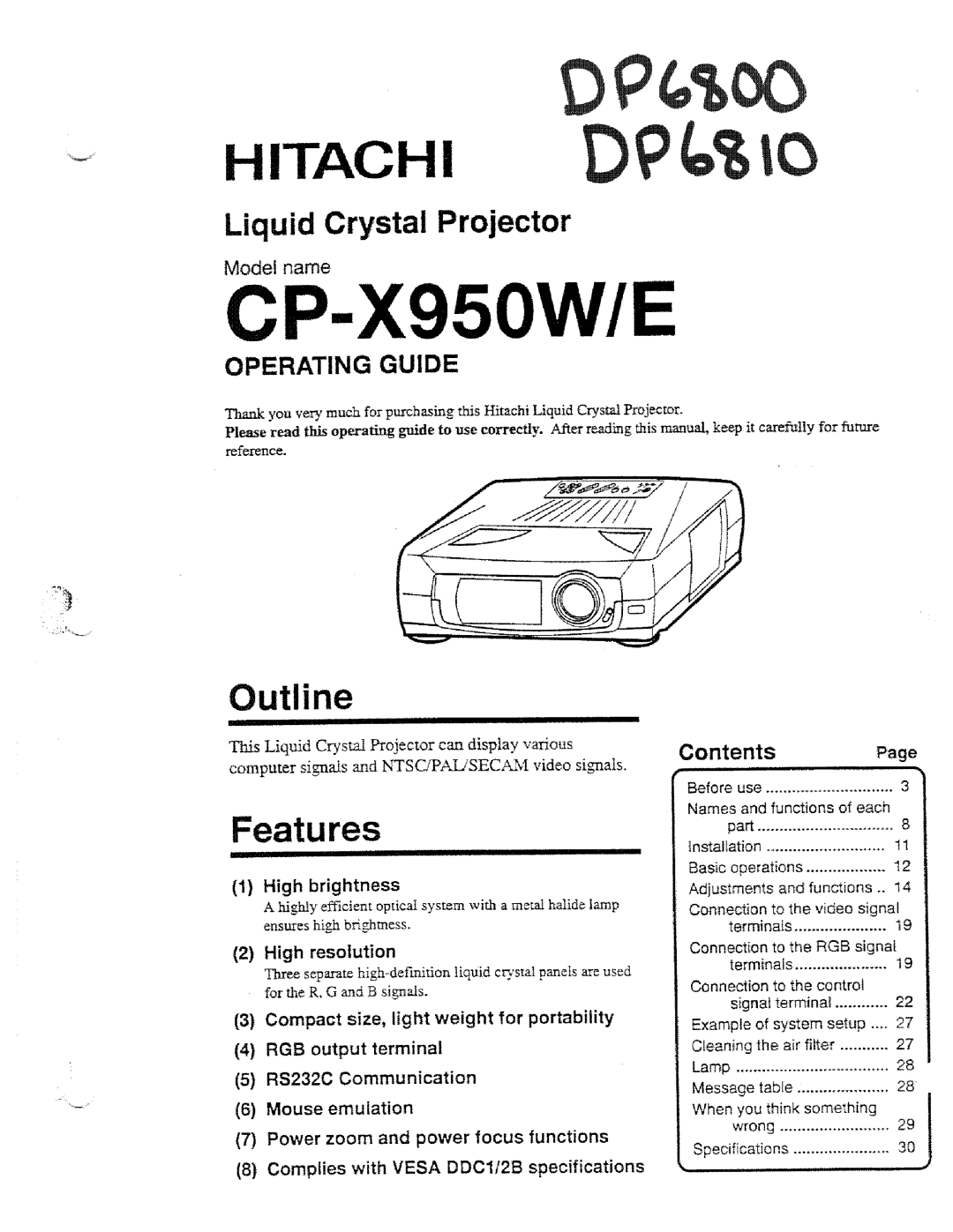 Hitachi CP-X950W/E manual 