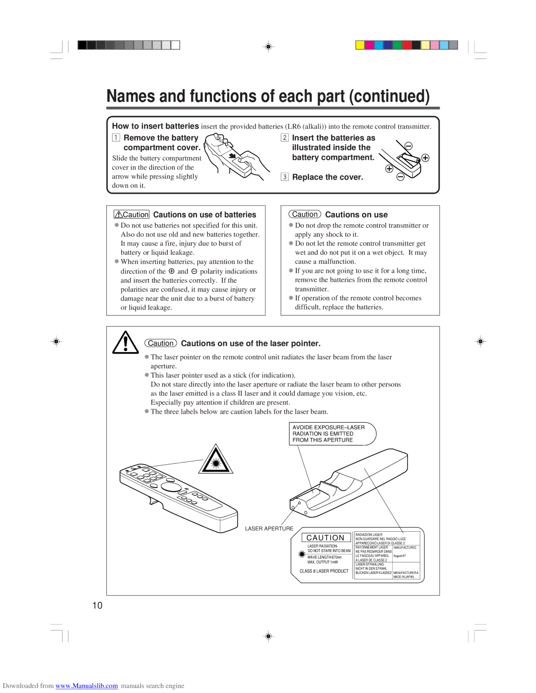 Hitachi CP-X955E specifications Remove the battery compartment cover, Class II Laser Product 