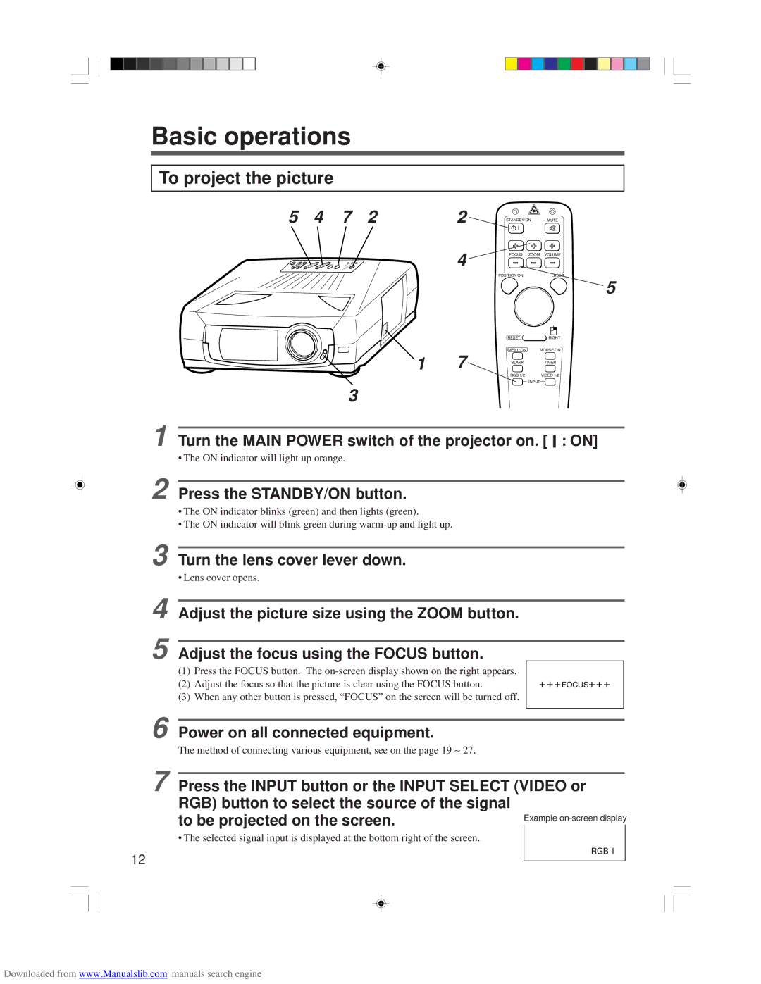 Hitachi CP-X955E specifications Basic operations, Turn the Main Power switch of the projector on. I on 