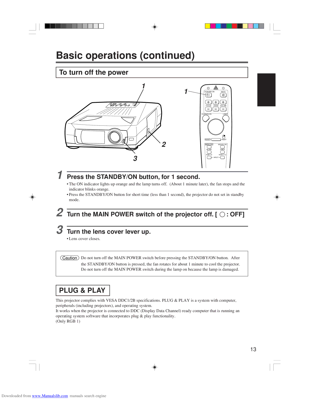 Hitachi CP-X955E specifications Plug & Play, Press the STANDBY/ON button, for 1 second 