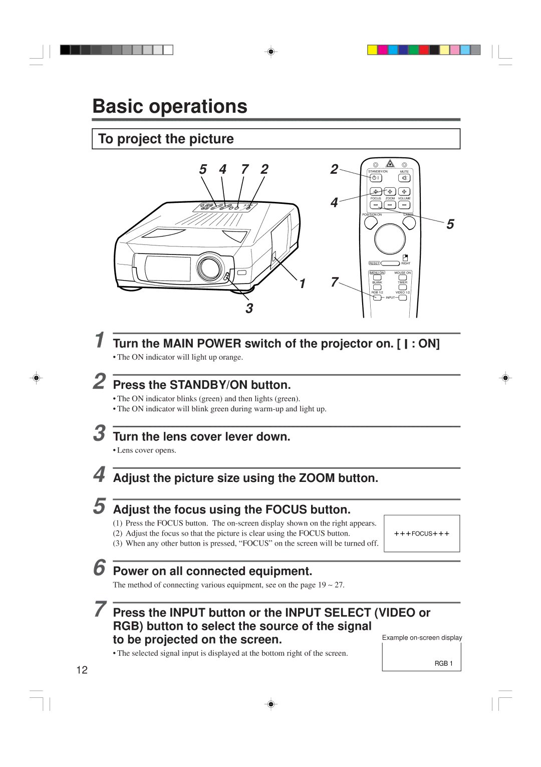 Hitachi CP-X955W/E specifications Basic operations, To project the picture 