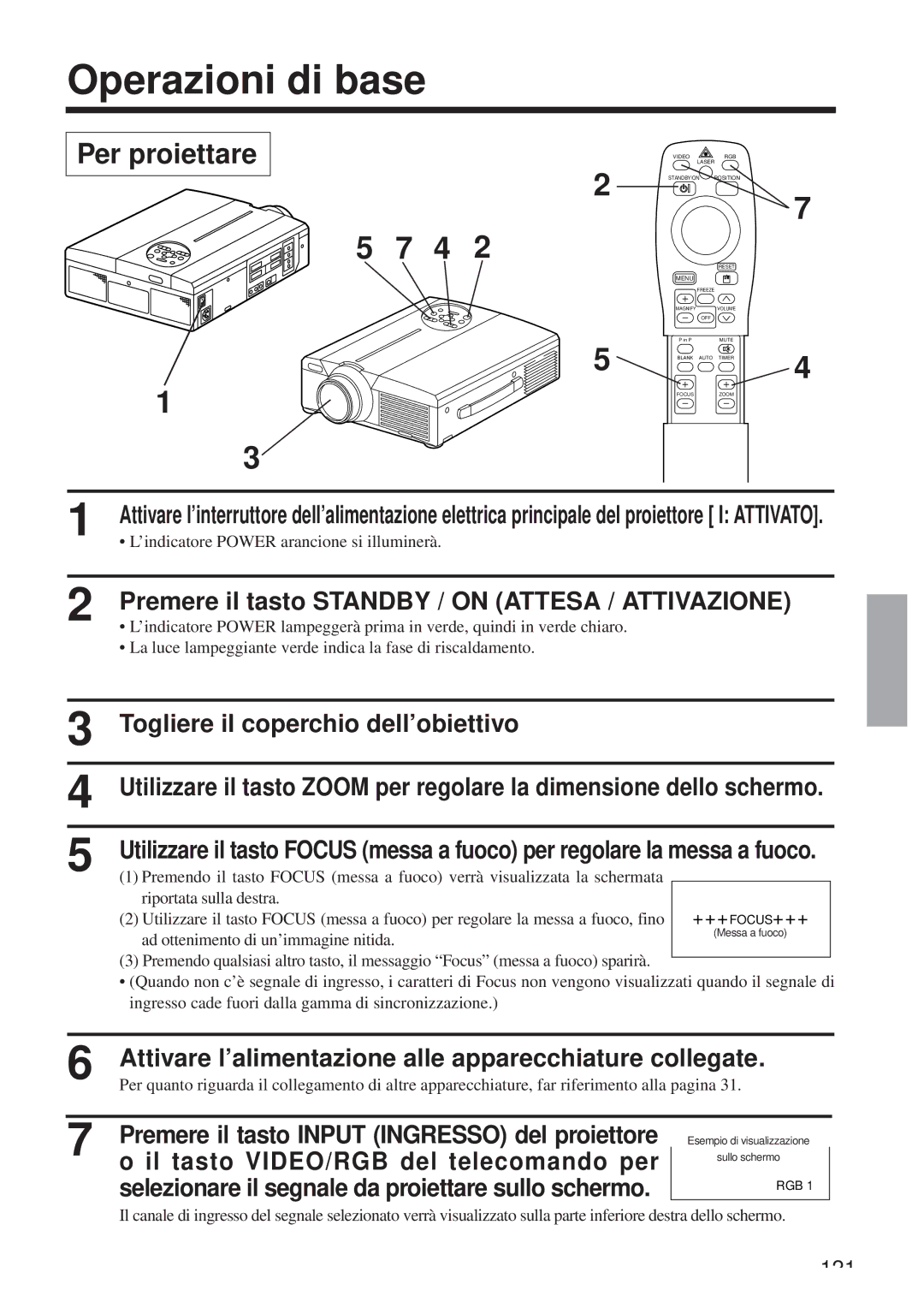 Hitachi CP-X958W/E user manual Operazioni di base, Per proiettare 