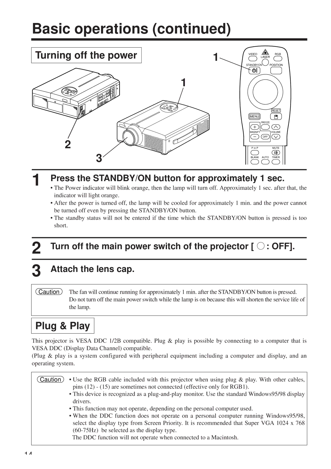 Hitachi CP-X958W/E user manual Turning off the power, Plug & Play, Press the STANDBY/ON button for approximately 1 sec 