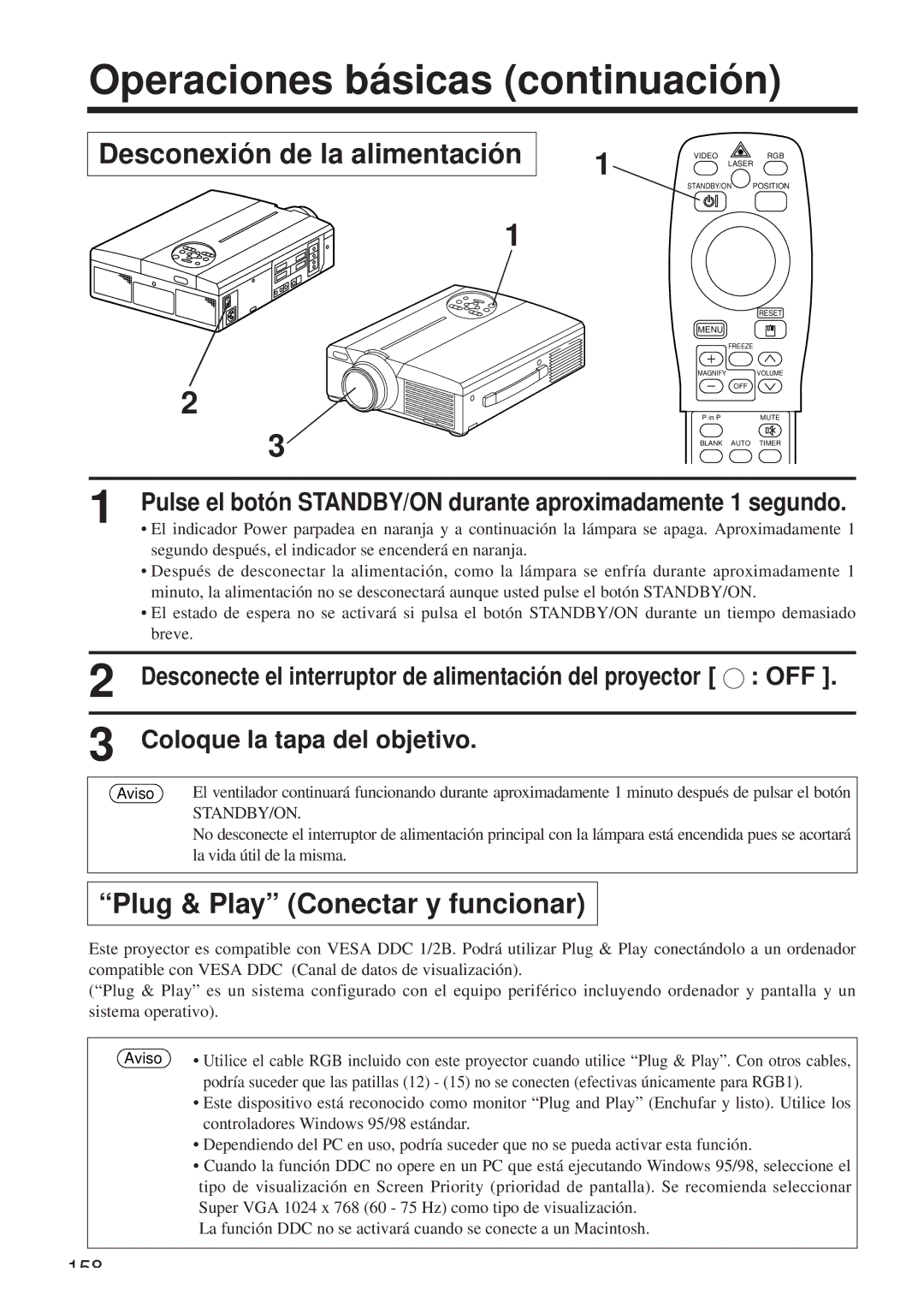 Hitachi CP-X958W/E Operaciones básicas continuación, Desconexión de la alimentación, Plug & Play Conectar y funcionar 