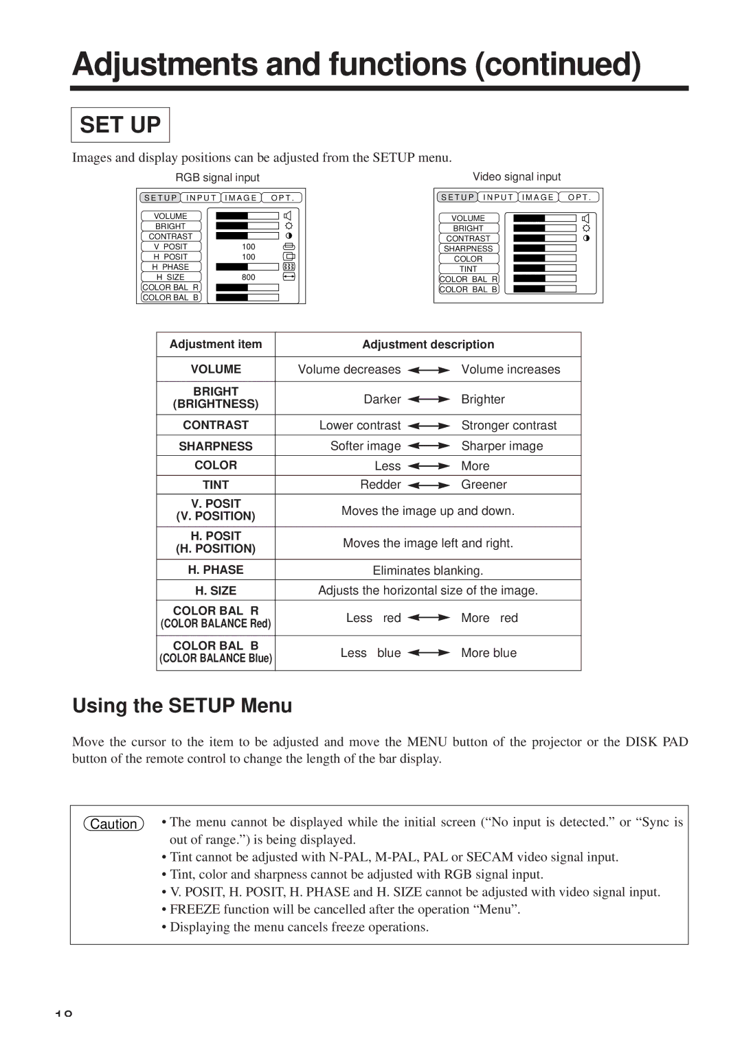 Hitachi CP-X958W/E user manual Set Up, Using the Setup Menu 