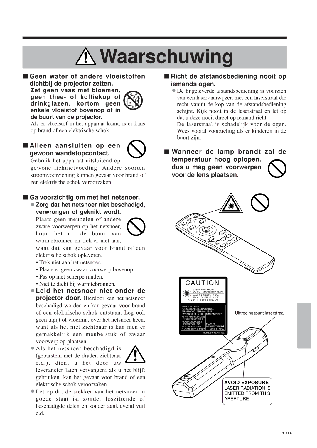 Hitachi CP-X958W/E user manual Alleen aansluiten op een, Gewoon wandstopcontact, Ga voorzichtig om met het netsnoer 