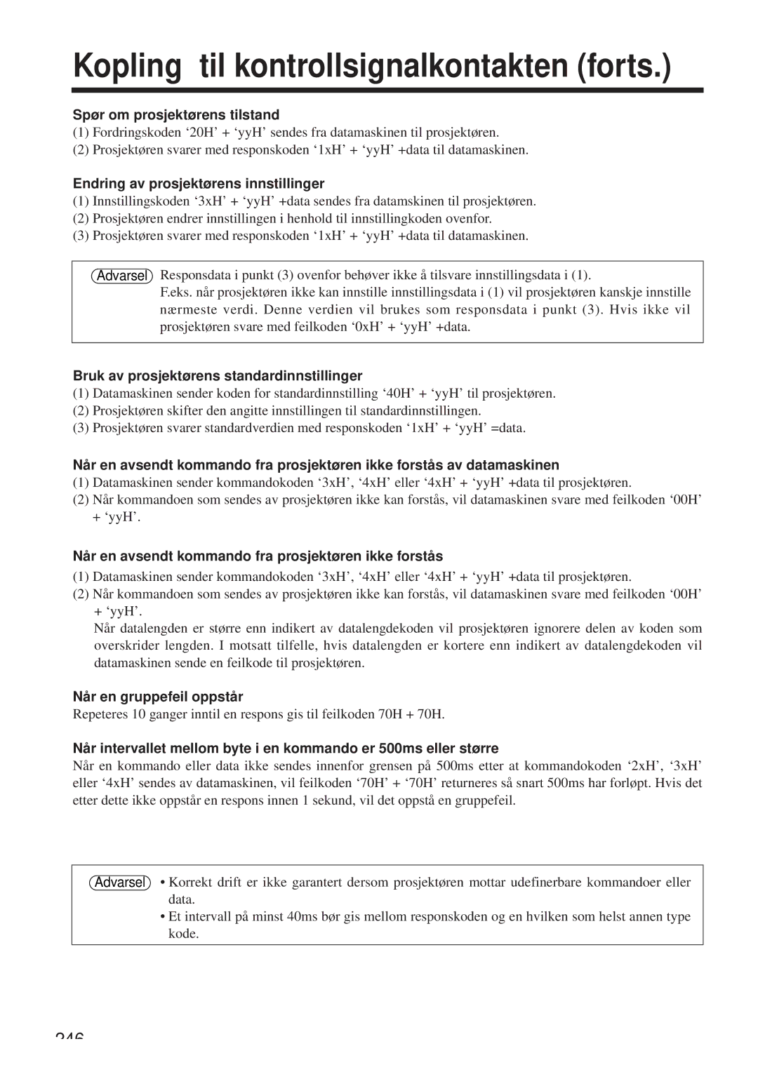 Hitachi CP-X958W/E user manual Kopling til kontrollsignalkontakten forts 