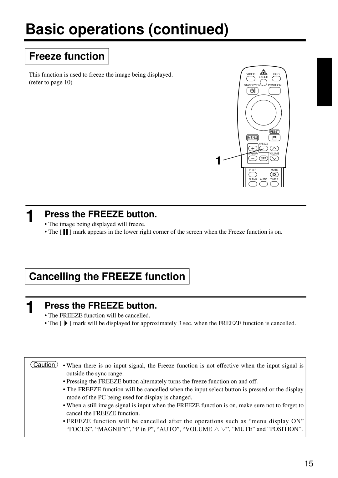 Hitachi CP-X960W user manual Cancelling the Freeze function, Press the Freeze button 