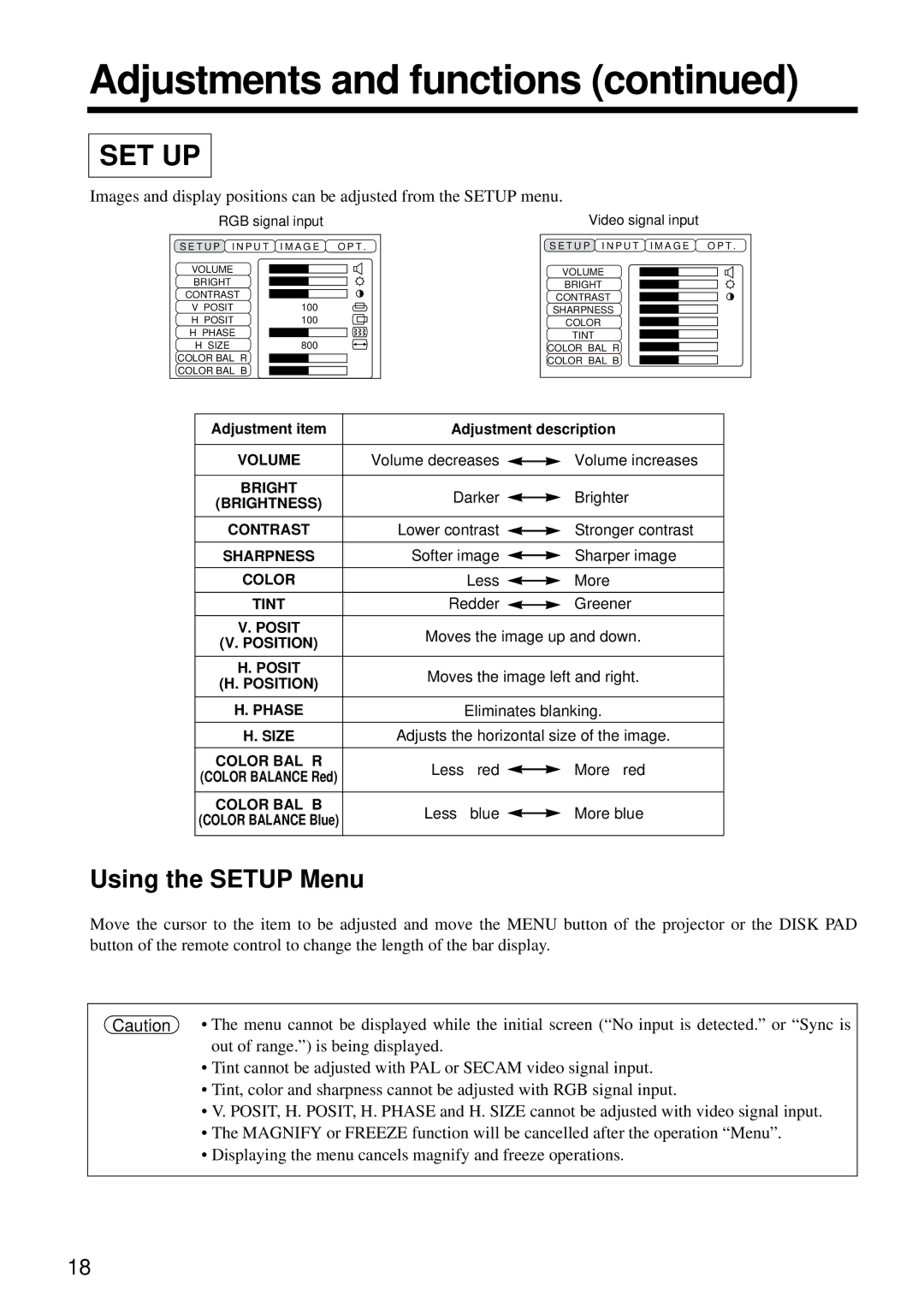 Hitachi CP-X960W user manual Set Up, Using the Setup Menu 