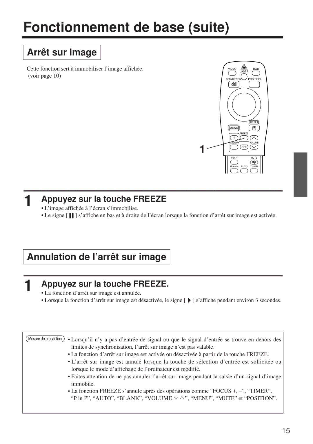 Hitachi CP-X960WA/970W user manual Arrêt sur image, Annulation de l’arrêt sur image, Appuyez sur la touche Freeze 