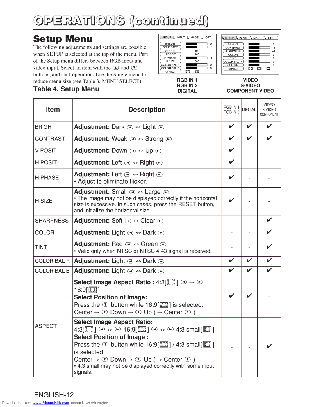 Hitachi CP-X985W user manual Setup Menu 