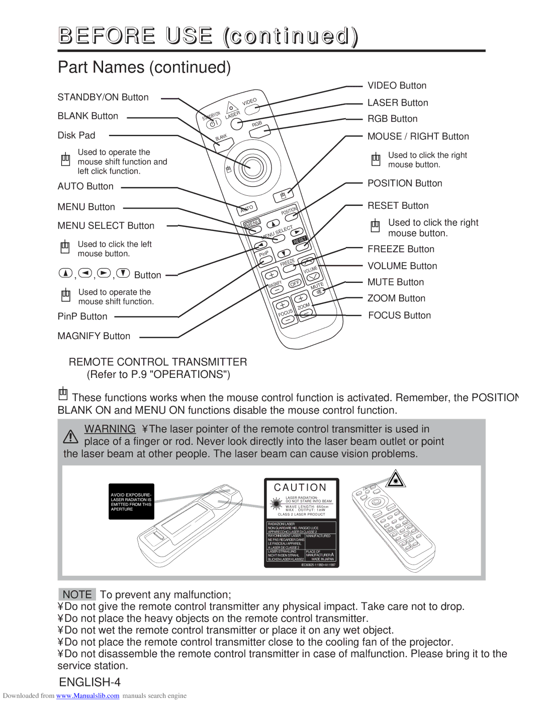 Hitachi CP-X985W user manual ENGLISH-4 