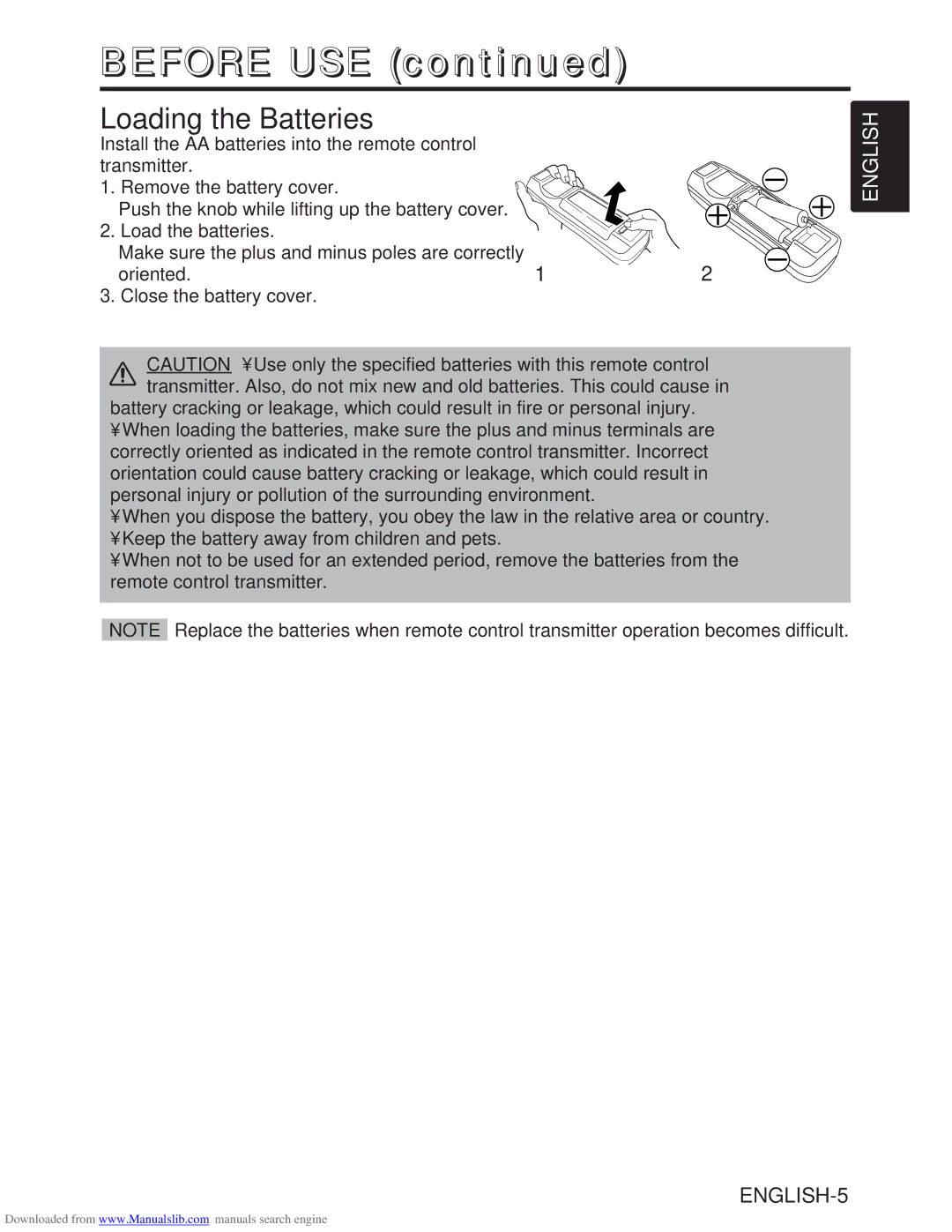 Hitachi CP-X985W user manual Loading the Batteries 