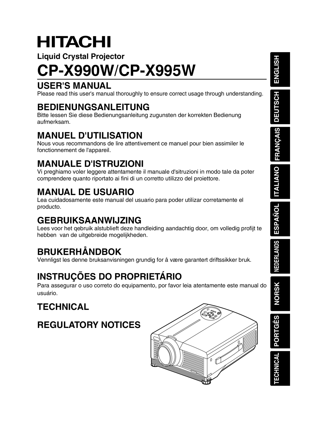 Hitachi user manual CP-X990W/CP-X995W 