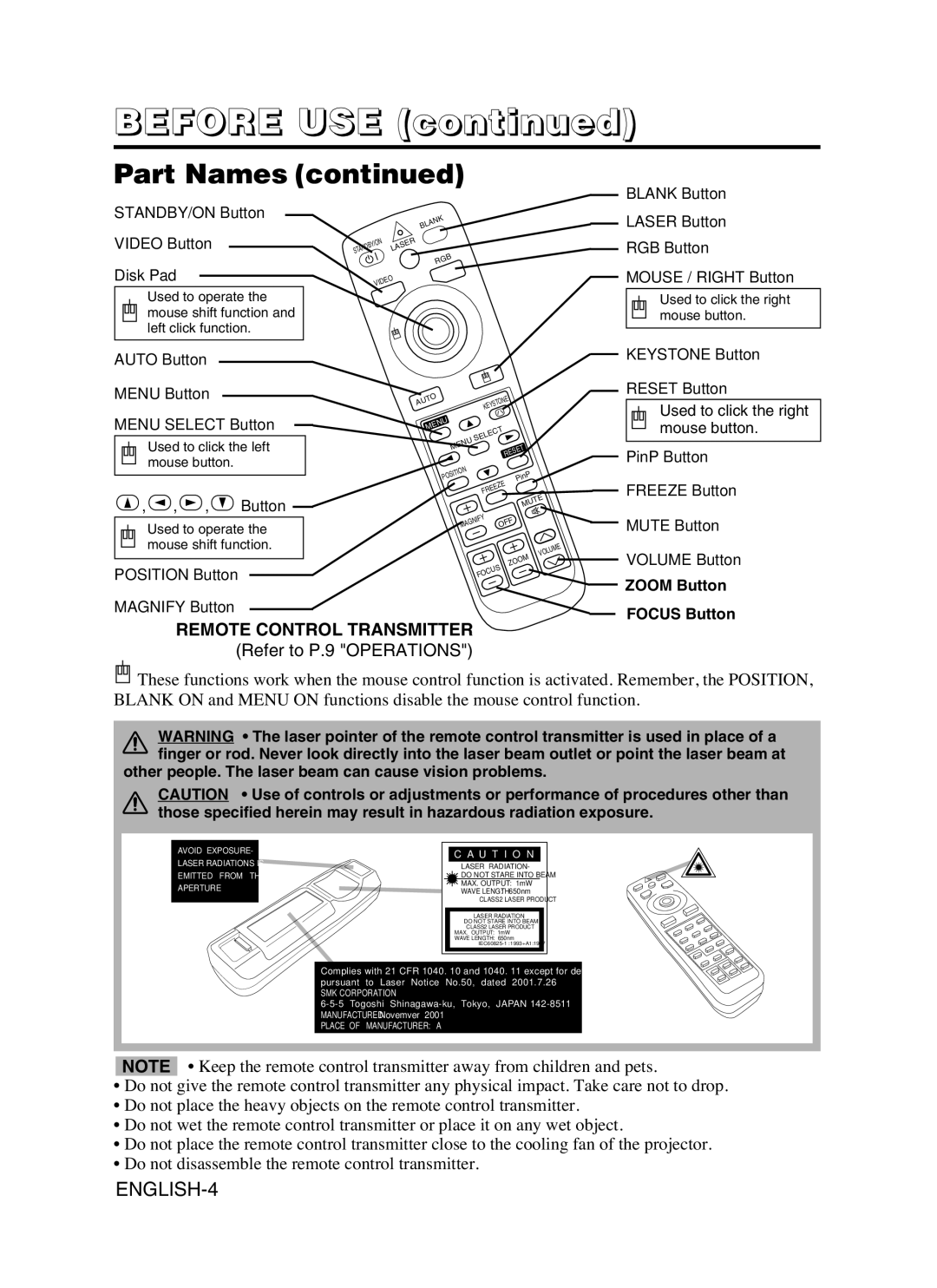 Hitachi CP-X990W user manual ENGLISH-4 