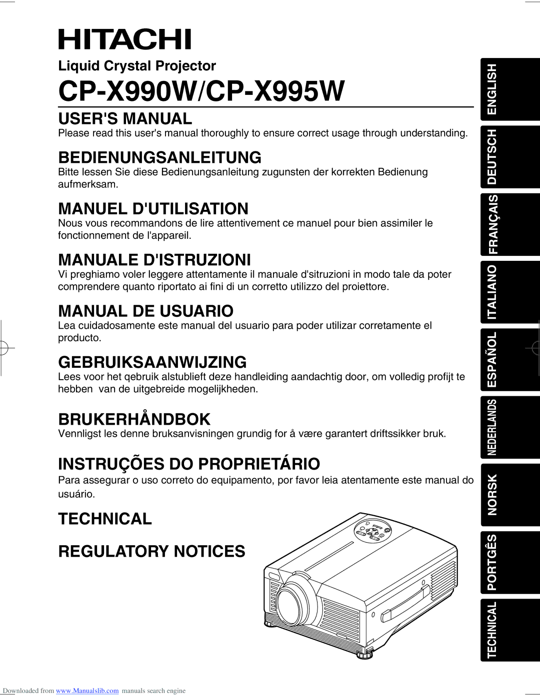 Hitachi user manual CP-X990W/CP-X995W 