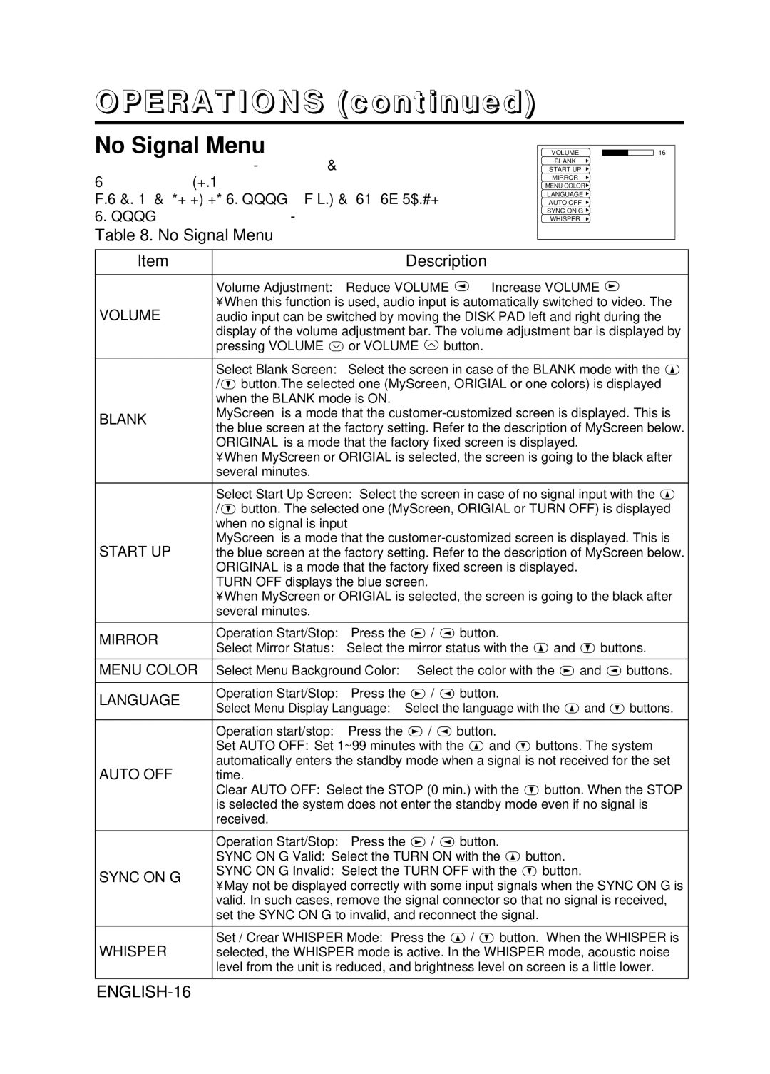 Hitachi CP-X995W user manual No Signal Menu 