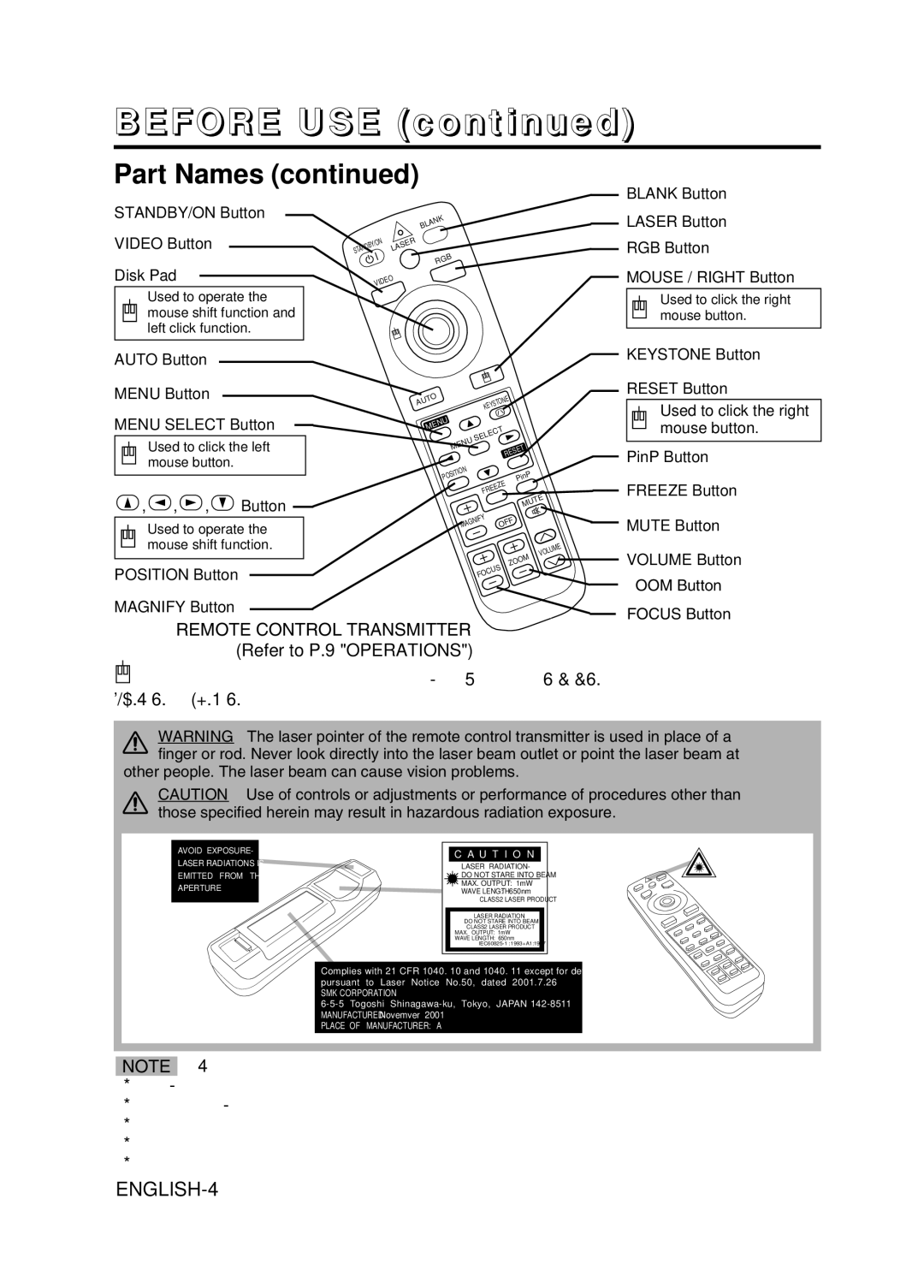 Hitachi CP-X995W user manual ENGLISH-4 