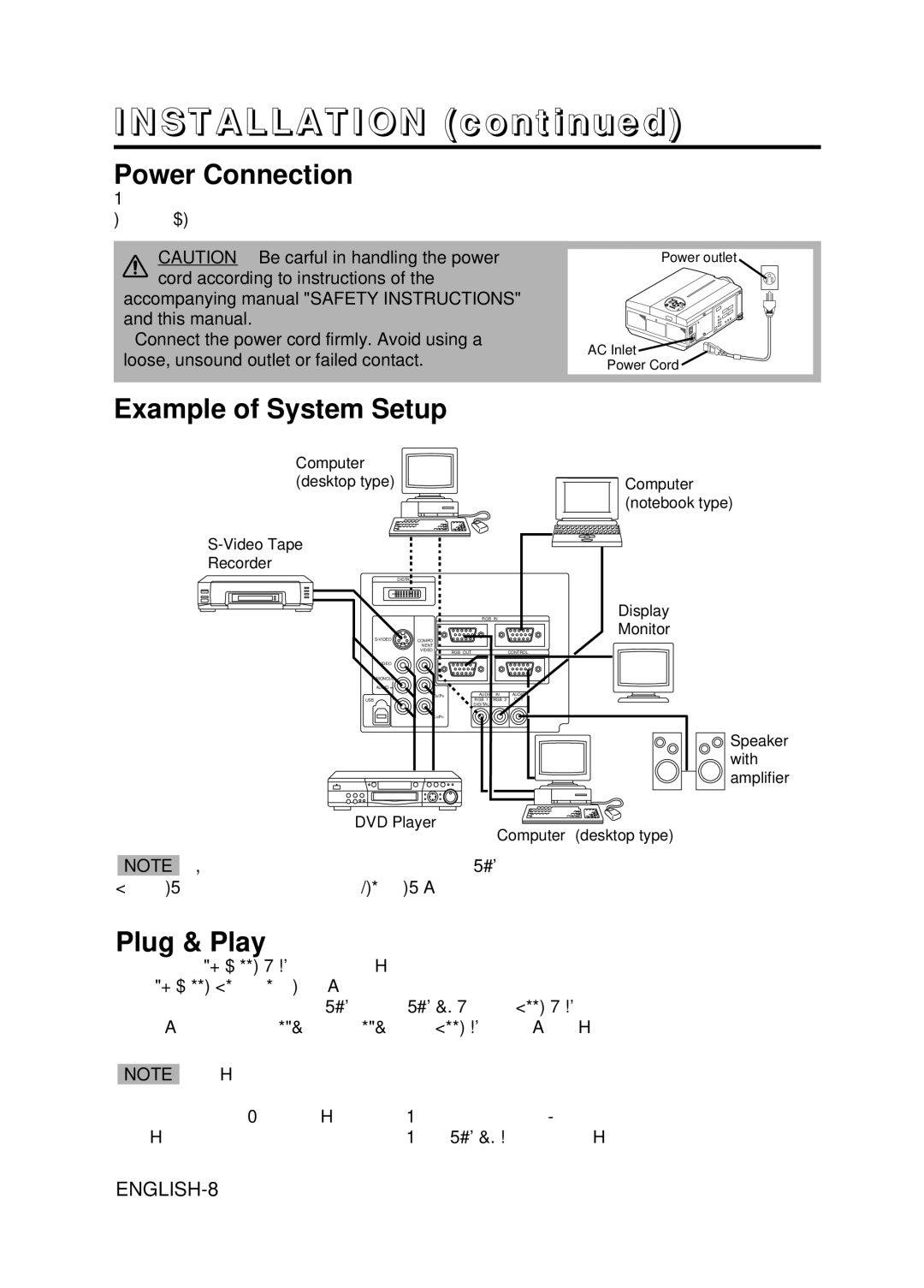 Hitachi CP-X995W user manual Power Connection, Example of System Setup, Plug & Play 