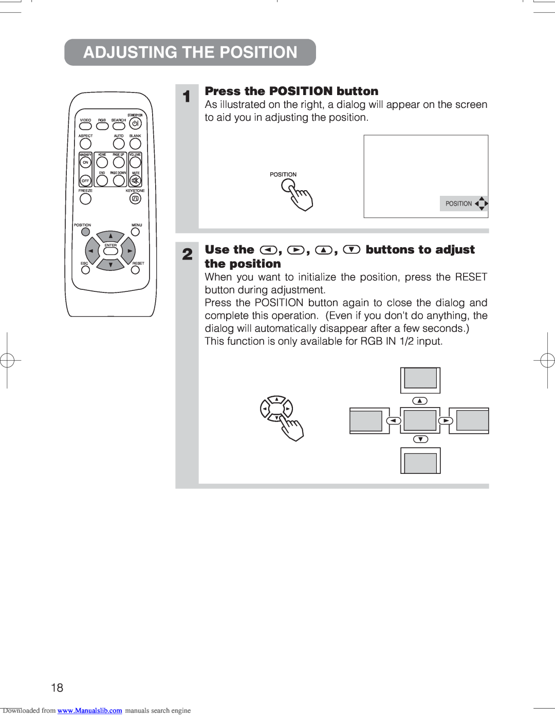 Hitachi CPX328W user manual Adjusting The Position, Press the POSITION button, Use the, the position, buttons to adjust 